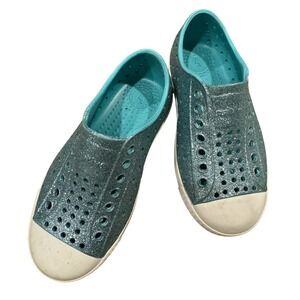 Native Jefferson Bling Light Sky Blue Glitter Kids Shoes C10 Slip On Sneakers